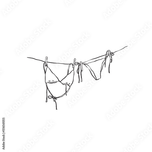 Hand drawn cute bikini hanging vector