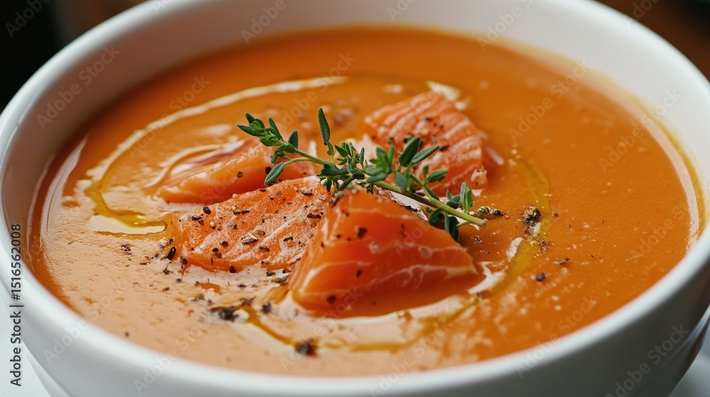 A close-up of Finnish Kalakeitto soup, highlighting its creamy texture, salmon pieces, and aromatic thyme garnish. A close-up of Finnish Kalakeitto soup, highlighting its creamy texture, salmon pieces, and aromatic thyme garnish.