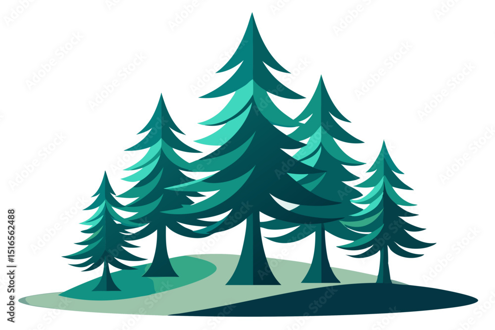Obraz premium Stylized spruce trees with asymmetric and flowing base shapes Silhouette illustration