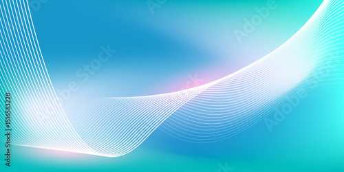 Abstract blue gradient background with shining lines waves. Minimalist background for banner, poster, cover, brochure, flyer, website