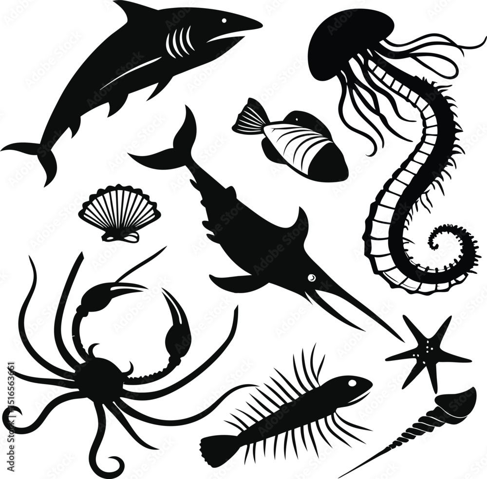 Naklejka premium Elegant Ocean Life Silhouette Design for Branding