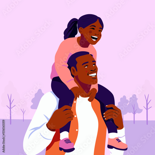Happy father carrying daughter on shoulder
