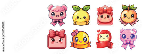 Adorable kawaii fruit and gift box characters