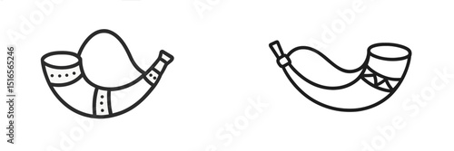 Decorative horns displayed as traditional musical instruments in a cultural context