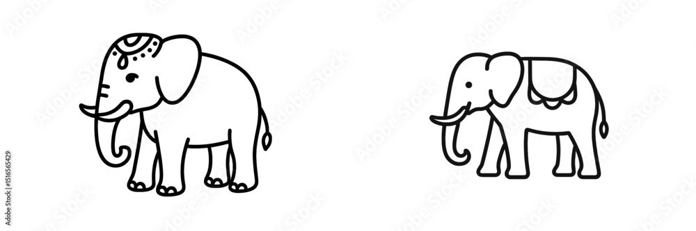 Obraz premium Two stylized elephants depicted in simple line art showcasing unique cultural elements and playful design