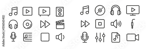 Icons representing different media types including audio, video, and music displayed on a clean, minimalist layout