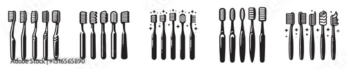 toothbrush silhouette vector set