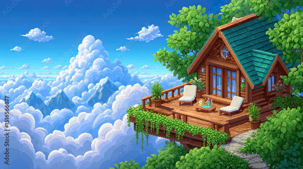 Obraz premium Floating Cabin in the Cloudscape