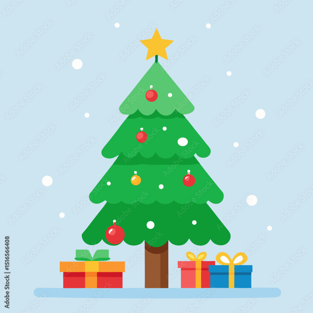 Fototapeta premium Colorful Christmas Tree Illustration for Kids' Book