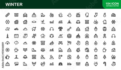 Winter Wonders Icons. Elegant Line Art for Cold Weather Concepts, Snowflakes, Activities, and Holiday Graphics. Enhance your visuals.