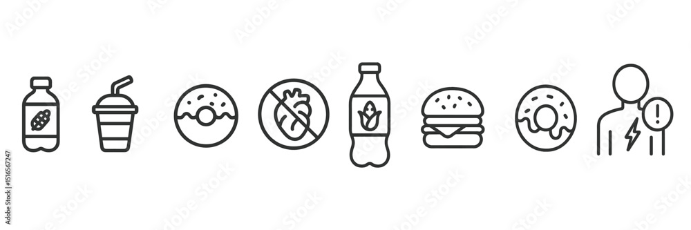 Fototapeta premium Health and nutrition icons illustrating food choices and their effects on well-being in a modern design style