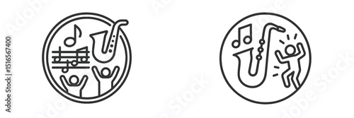 Musical symbols and figures celebrating jazz music in a creative and artistic design