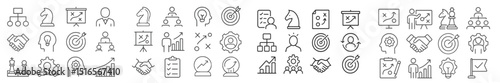 Variety of business icons showcasing teamwork, planning, and success across different visual styles
