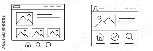 User interface design concept displaying distinct layouts for image galleries and profiles featuring various design elements