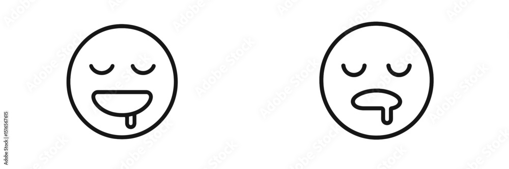 Cartoon faces expressing emotions of happiness and satisfaction with food and another showing another feeling of indulgence Cartoon faces expressing emotions of happiness and satisfaction with food and another showing another feeling of indulgence