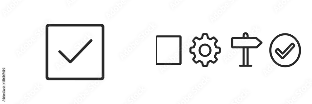 Collection of simple line icons representing selection, options, and confirmation symbols in a minimalist design Collection of simple line icons representing selection, options, and confirmation symbols in a minimalist design