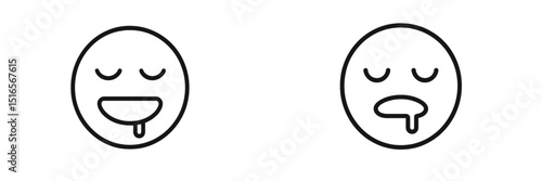 Cartoon faces expressing emotions of happiness and satisfaction with food and another showing another feeling of indulgence