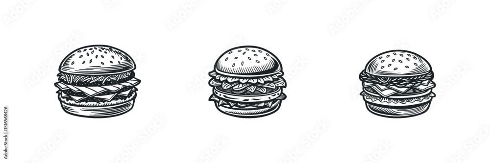 Fototapeta premium Classic Burger Silhouette – Minimal Fast Food Clipart