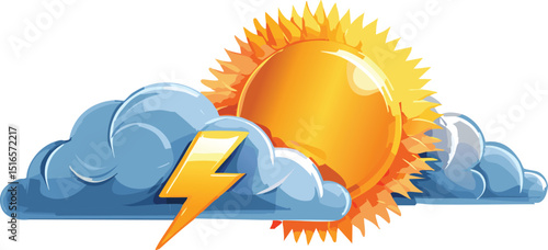 Storm Cloud with Lightning Bolt Aligning the Setting Sun – Dramatic Weather Vector