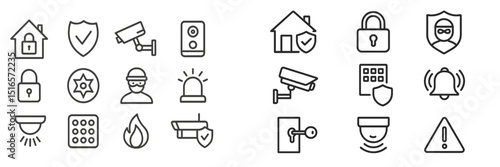 Icons representing home security systems and safety measures for improving protection