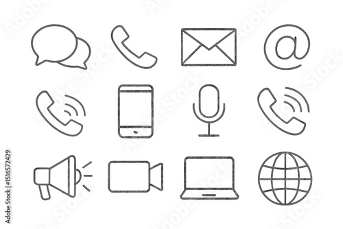 Communication symbols representing various digital and traditional methods, illustrating connectivity and interaction in modern society