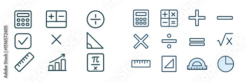 Collection of mathematical symbols and tools featuring calculators, rulers, and graphs for educational purposes
