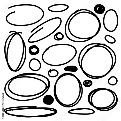 Hand drawn circle line scrible sketch set. round circles for message note mark design element and for bussiness element.
