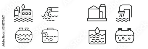 Water treatment processes illustrated in detailed graphic format showcasing various stages of purification and management