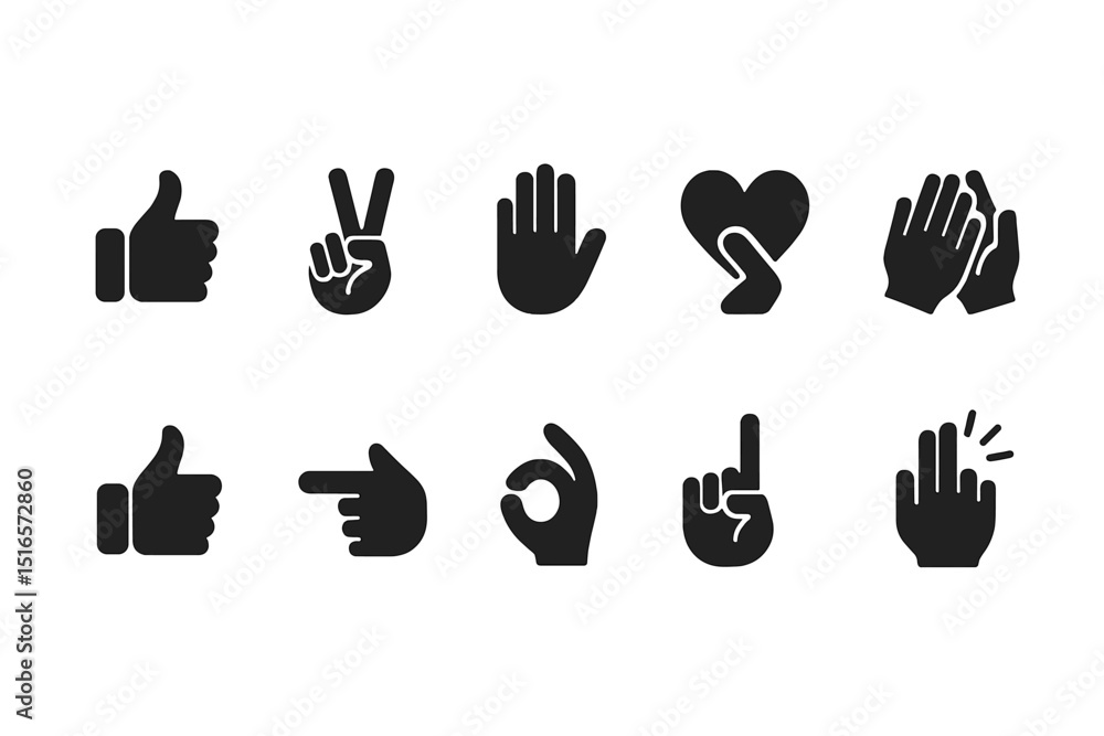 Fototapeta premium Various hand gestures commonly used to express emotions and ideas in everyday communication
