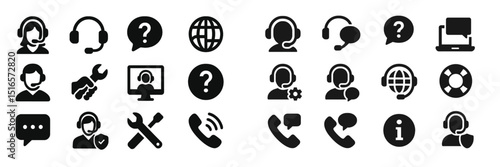 Icons representing customer support and assistance displayed on a clean background for easy reference and utilization in various applications