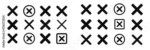 Various symbols and marks depicted in black and white patterns arranged in neat rows showcasing geometric designs for graphic use