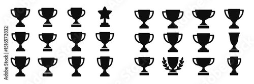 Award trophies and symbols of achievement displayed on a white background showcasing various designs and shapes