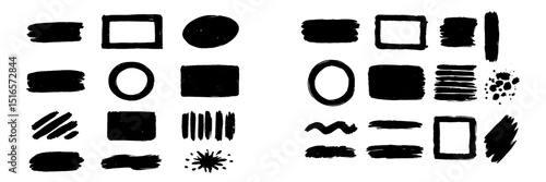 Broad brush strokes and shapes for artistic designs on a white background