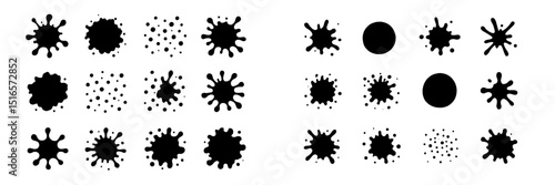 Black paint splatters and dots create a dynamic background design for artistic projects and creative works
