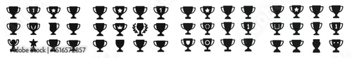 Various black trophy silhouettes arranged in a grid pattern showcasing different designs and styles, ideal for awards or competition themes