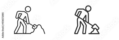 Outline of two construction workers digging soil at a construction site during daylight hours