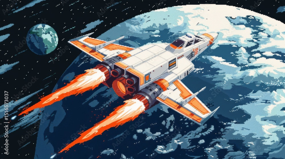 Obraz premium Futuristic spacecraft exploring distant planets.