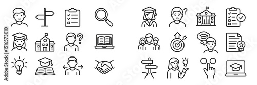 Symbols representing education, guidance, and assessment in a modern learning environment