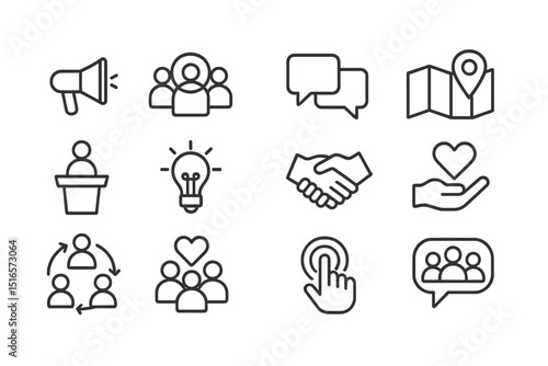 Icons representing communication, collaboration, and engagement in a modern digital environment