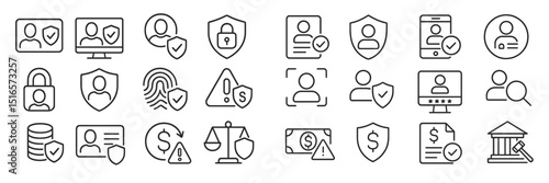 Collection of cybersecurity icons representing data protection, user authentication, and privacy measures in a digital environment