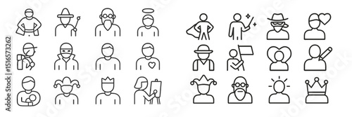 Line art illustrations of diverse characters showcasing various professions and activities in a creative style