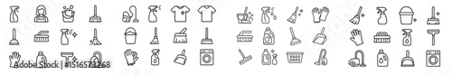 Cleaning essentials in minimalist outline style for efficient home organization and maintenance tasks