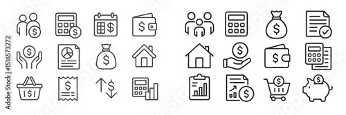 Financial planning and budgeting icons for personal and business use in modern design