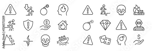 Collection of warning icons representing various hazards and safety issues displayed on a simple background