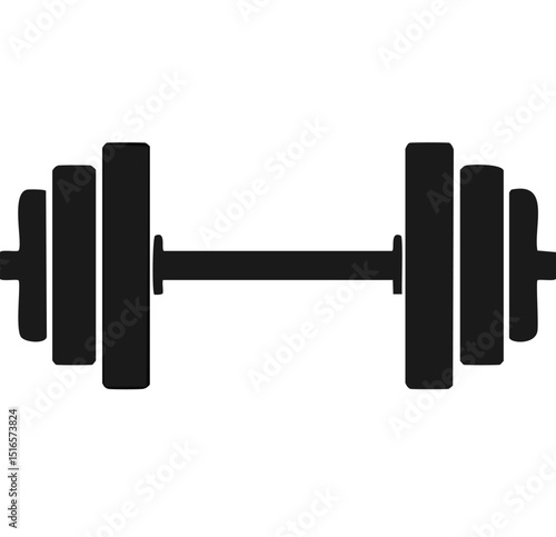 Bold Vector Graphic of a Hand-Drawn Style Barbell with Squared Weight Plates and Parallel Bar, High-Contrast Black and White Fitness Icon

