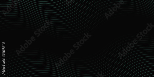 Abstract background with waves for banner. Medium banner size. Vector background with lines. Element for design isolated on black. Black, green and blue. Ocean, night, card