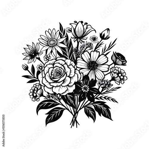Elegant black and white floral bouquet