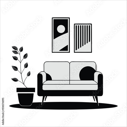 Modern sofa and decor vector