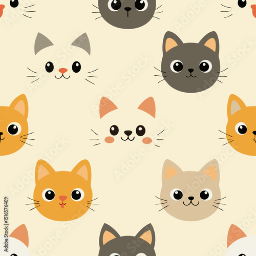 cute cat faces seamless pattern   variety of carto 