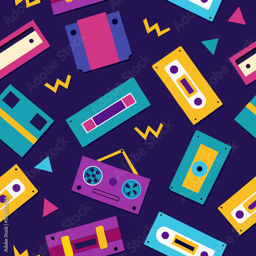 seamless 80s cassette tape pattern   mix tapes  